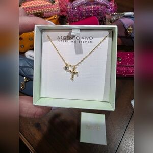 Argento Vivo Gold-Tone Cross Necklace with Crystal Accent